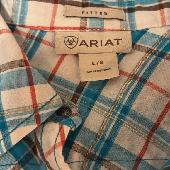 Ariat Large Blue Plaid Pearl Snap Western Shirt - Picture 3 of 6